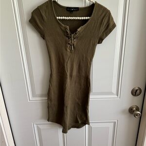 Derek Heart Olive Green Lace-Up Dress